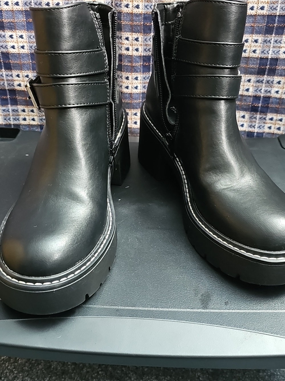 Madden Girl Black Platform Ankle Boots with Strap Detail